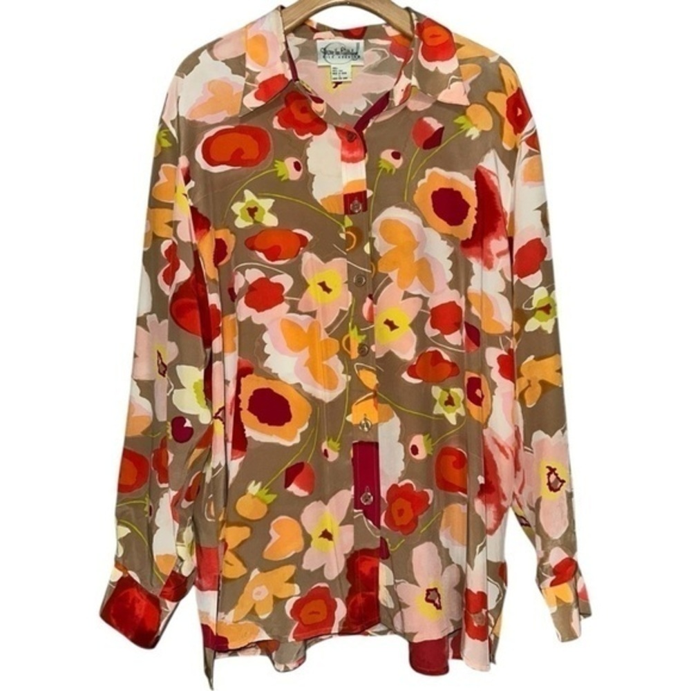 Diane Von Furstenberg Vintage Women’s Size L Retro Floral Silk Button Down Shirt